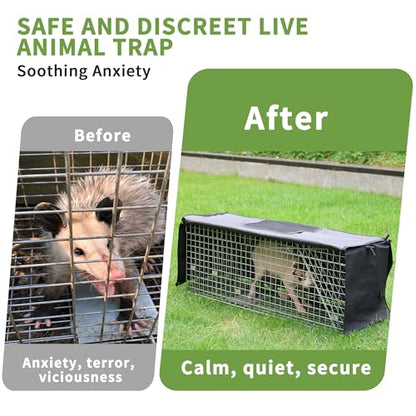 Live Animal Trap Cage with Cover, Heavy Duty Cat Trap for Stray Cats | Folding Skunk Traps Cage with Real Door for Raccoon, Groundhog, Skunk, Feral Cats, Squirrel-(32 x 10 x 12 inches)