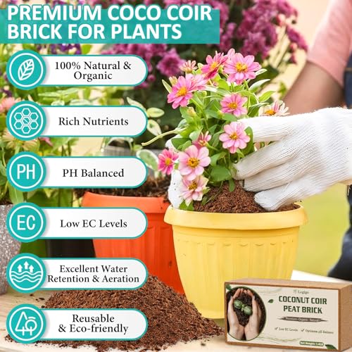 10 Pack Coco Coir Bricks for Plants- 100% Organic Coconut Coir Soil | Compressed Coconut Fiber Substrate, Coco Peat Garden Soil for Seed Starter, Potting Mix and Indoor & Outdoor Plants - size: 10 Pack
