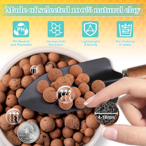 19LB Organic Leca Clay Pebbles for Plants, 4-16mm Natural Leca Ball | Reusable, Drainage, Aeration, Moisture Retention, Hydroponic, Lightweight for Orchids, Succulents, Terrarium, Indoor Plants - size: 19LB