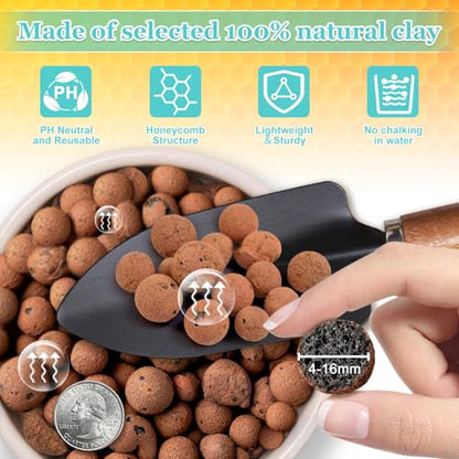 19LB Organic Leca Clay Pebbles for Plants, 4-16mm Natural Leca Ball | Reusable, Drainage, Aeration, Moisture Retention, Hydroponic, Lightweight for Orchids, Succulents, Terrarium, Indoor Plants - size: 19LB