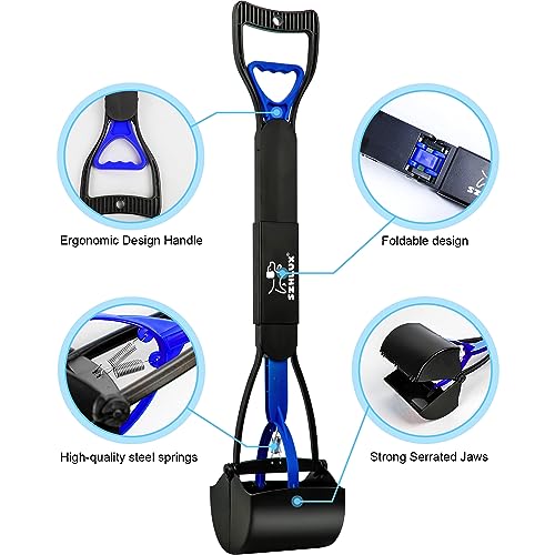 SZHLUX 28" Pooper Scooper, Foldable Dog Pooper Scooper with Unbreakable Material and Durable Spring for Grass and Gravel, Blue - color: Blue, size: 28 inch