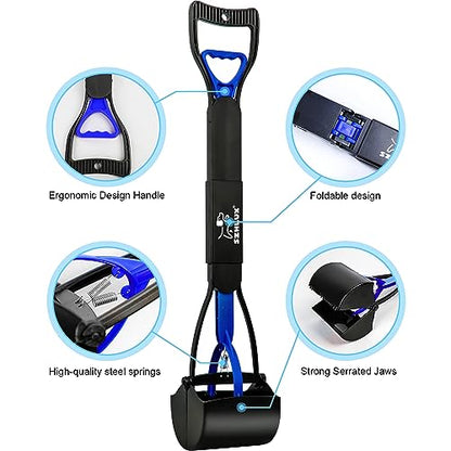 SZHLUX 28" Pooper Scooper, Foldable Dog Pooper Scooper with Unbreakable Material and Durable Spring for Grass and Gravel, Blue - color: Blue, size: 28 inch