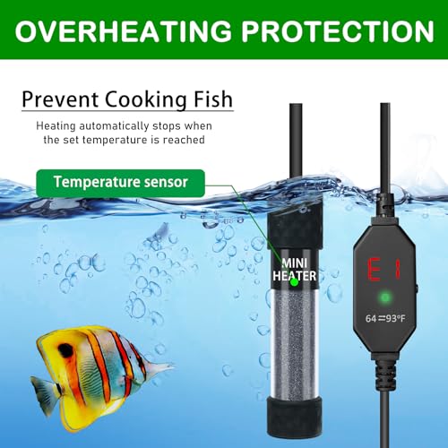 Small Submersible Aquarium Heater, Adjustable Mini Fish Tank Heater 25W 50W 100W 150W with External Temperature Controller, Digital Display, for 5/10/20/30 Gallons (150W)