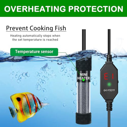 Small Submersible Aquarium Heater, Adjustable Mini Fish Tank Heater 25W 50W 100W 150W with External Temperature Controller, Digital Display, for 5/10/20/30 Gallons (150W)