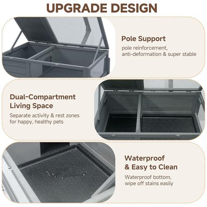 Large Tortoise Habitat Wooden Rolling Tortoise Cage House Reptile Terrarium Enclosure with Stand Leg Wheel Fixed Tray Openable Roof Lamp Holder for Gecko Lizard Snake Small Animal Cage Gray
