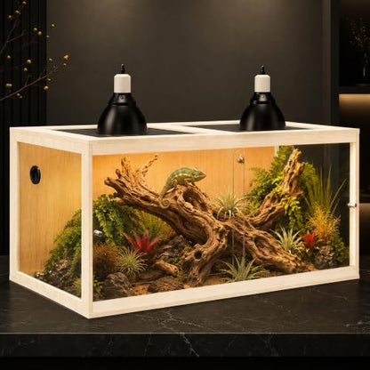 120 Gallon Reptile Tank with Leg Stand, Bearded Dragon Tank, 4x2x2 Reptile Enclosure with Clear Tempered Glass Side Panels, Front Sliding Doors and Ventilated Mesh Roof, Oak - color: Oak