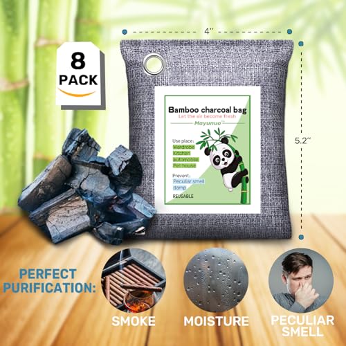 Activated Charcoal Odor Absorber Deodorizer Odor Eliminator for Strong Odor | Home, Basement, Closets, Shoes, Smoke, Car Air Freshener. 8 Pack Nature Bamboo Charcoal Air Purifying Bags - style: 8 Pack