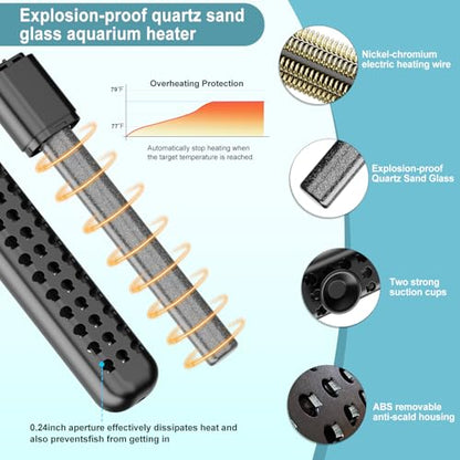 200W Aquarium Heater for 20-40 Gallon with Auto Shut-Off When Leaving Water—Submersible Fish Tank Heater, Dry-Burn & Overheat Protection, Explosion-Proof, Freshwater Saltwater Turtle Tank - size: 200W