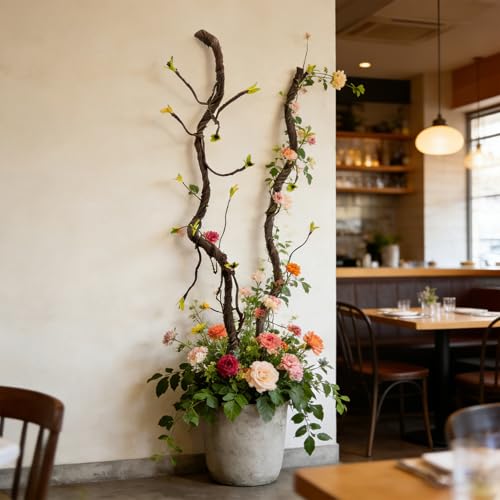 2PCS 55.1inch Bendable Thick Artificial Tree Branches Long Flexible Branch with Leaves Fake Thick Trunk Vine Stems for Wall Hanging Reptile Climbing Indoor Outdoor Arch Home Garden Decor