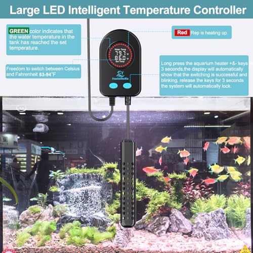 100W Aquarium Heater for 10-20 Gallon with Auto Shut-Off When Leaving Water—Submersible Fish Tank Heater, Dry-Burn & Overheat Protection, Explosion-Proof, Freshwater Saltwater Turtle Tank - size: 100W