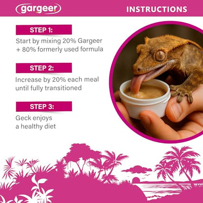 Gargeer 2oz Picky Geck Growth Formula - Crested Gecko Food. Made in USA | High-protein superfood for juvenile growth & adult strength! Banana, mango & date with BSFL, D3 & probiotics. Zero fillers - size: 2 Ounce (Pack of 1)