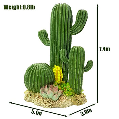kathson Reptile Tank Decor Lizard Hide and Cave Plants Terrarium Decorations Resin Cactus Desert Aquarium Tank Habitat Accessories for Bearded Dragon Chameleon Leopard Gecko Snake Fish (Cactus) - style: Style A