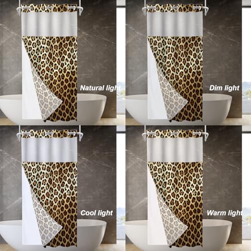 Golden Cheetah Print No Hooks Shower Curtain with Snap in Liner Set, Luxury Leopard Print Tub Curtainn Mesh Top Window & Magnetic Hem Waterproof 35.5X74 Inch - color: Golden Cheetah 1 Gold03, size: 35.4"W x 74"L (Pack of 1)