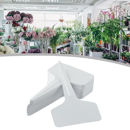 100 Pack Plastic Plant Labels T-Type Garden Markers for Nursery Greenhouse, PVC Weather Resistant Tags with Matte Finish for Writing, Reusable White Colors