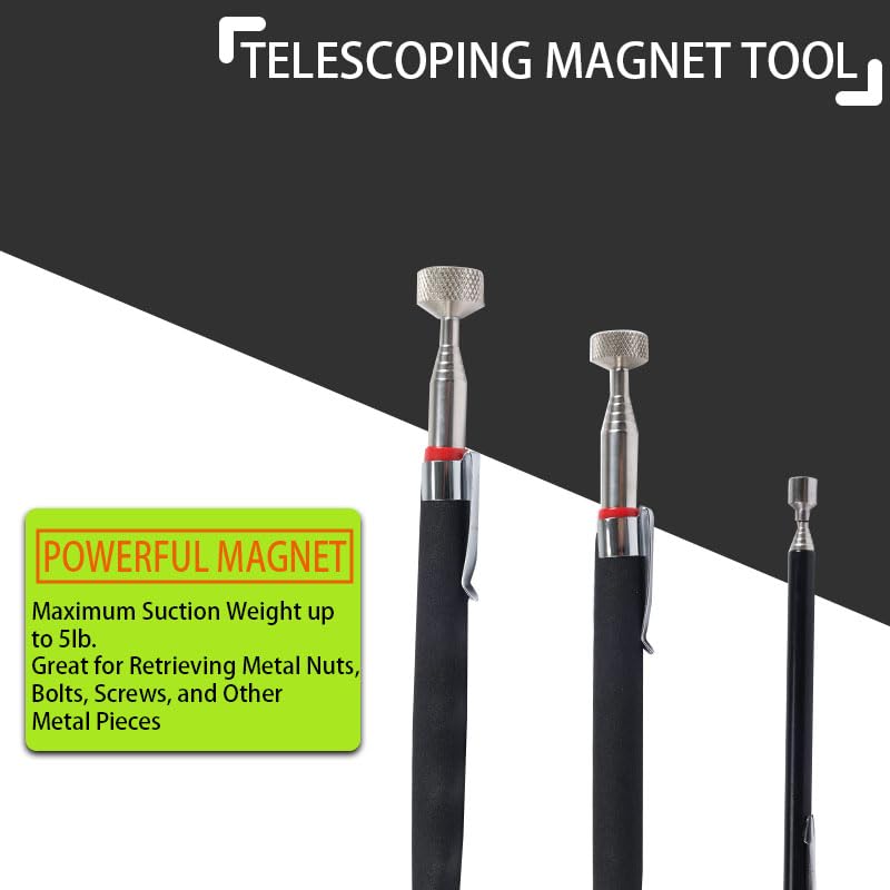 7 Pack Telescoping Magnetic Pickup Tool Set | 3Pcs Round and Square Inspection Mirror Telescoping with LED Lights, 4Pcs Magnet Stick Best Gadgets Gifts for Men - size: 7