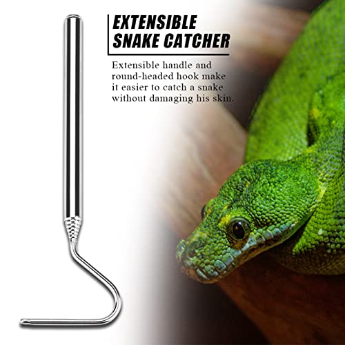 AYNEFY Reptile Feeding Tools,2Pcs RTelescoping Snake Reptile Catcher Capture Hook Stainless Steel Extensible Reptile Capture Hook Reptile Hatching Supplies
