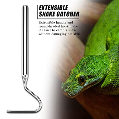 Collapsible Snake Hook Stainless Steel Extensible Snake Catcher Capture Hook for Catching Handling Grabber Separate Small Pet Snake | Non-slip Handle,Collapsible,Portable Mini,Retractable,Catching Snake Handling Tool,Professional,Easy to Carry and Store