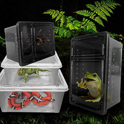 OMEM Portable Reptile Terrarium Habitat for Mini Pet Houses Breathable Holes Stackable Container (Black-M) - size: 1PCS-Black-M
