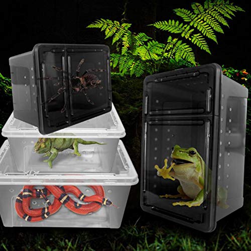 OMEM Portable Reptile Terrarium Habitat for Mini Pet Houses Breathable Holes Stackable Container (Black-L) - size: 1PCS-Black-L