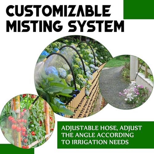Zonon 10 Pcs Brass Misting Nozzles Tee with 12" Built in Hose for 0.32"/8 mm Tubing 360 Degree Rotation Adjustable Water Mister Nozzle Thread Sprayer Misting Part Accessories for Patio Outdoor Cooling - size: 12 Inch
