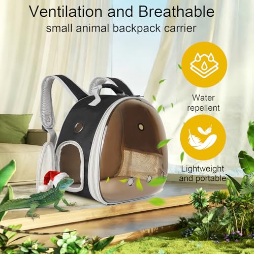 Bearded Dragon Travel Backpack with Harness and Leash Set,Lizard Backpack Travel Carrier,Space Capsule Clear Bubble Window Astronaut Reptile Carrier Backpack, Airline Approved - color: Black/Brown