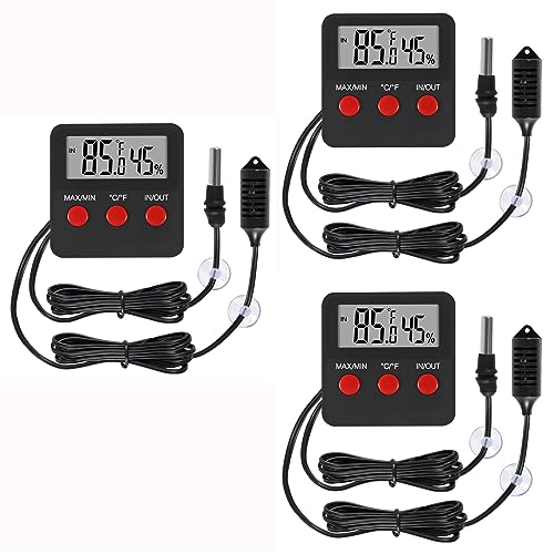 3Pcs Digital Thermometer and Humidity Thermometers Indoor and Outdoor Digital Temperature and Hygrometer Gauge with Probe for Reptile Terrarium Thermometer Pet Keeping - color: 3PCS