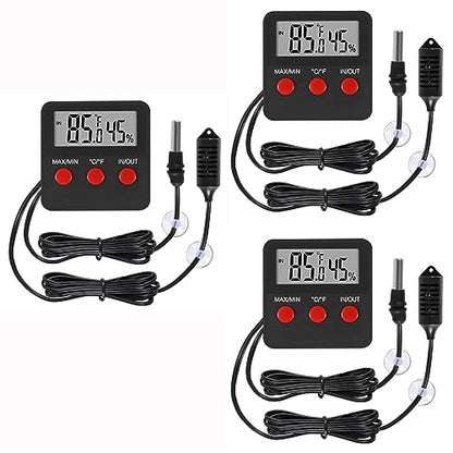 3Pcs Digital Thermometer and Humidity Thermometers Indoor and Outdoor Digital Temperature and Hygrometer Gauge with Probe for Reptile Terrarium Thermometer Pet Keeping - color: 3PCS