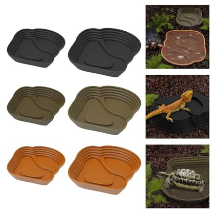 Natural Simulation Habitat Reptiles Soaking Pool with Step Design for Amphibians Turtles Feeding Bathing Dish Bowl Multiple Pet Drinking Bowl - color: Green brown
