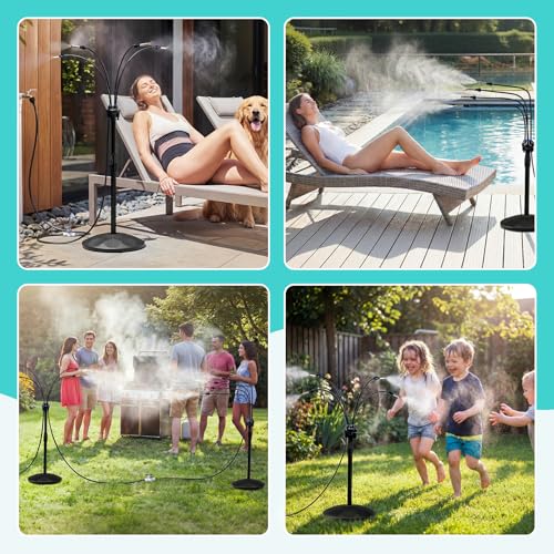 Standing Misting Cooling System, Fillable Base, Black | Adjustable Height, 26.2FT Water Line, Portable Mister For Outside Patio Cooling, Pool Tanning, Garden Greenhouse Watering - color: Black