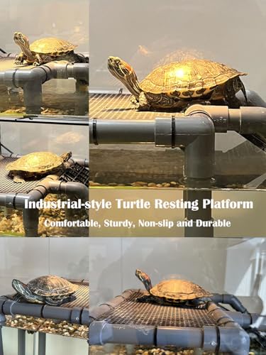 Large Turtle Basking Platform for Aquatic Turtles | Sturdy Standing Turtle Dock, Non-Slip Ramp, Fits 25/29/40/55 Gal, Gray/Black - size: Basking Platform 10.8" W × 7.7" D
