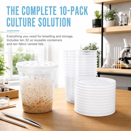 Deli Cups with Fabric Vented Lids, 32 OZ, 10 Pack | Culture Cup Mesh Container