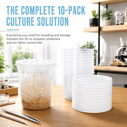 Deli Cups with Fabric Vented Lids, 32 OZ, 10 Pack | Culture Cup Mesh Container