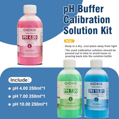 pH Meter Calibration Solution Kit, Includes 4.00, 7.00 and 10.01 | pH Probe Calibration Buffers,Tester Accessories 250 ml *3(8.4 fl oz) - color: Blue Red