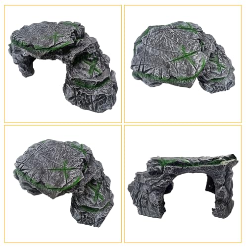 kathson Turtle Basking Platform,Resin Bearded Dragon Basking Platform Reptile Habitat Cave Climbing Ramp Turtle Tank Decoration for Leopard,Geckos,Lizards,Turtles,Snakes,Frogs,Newts - style: hideout
