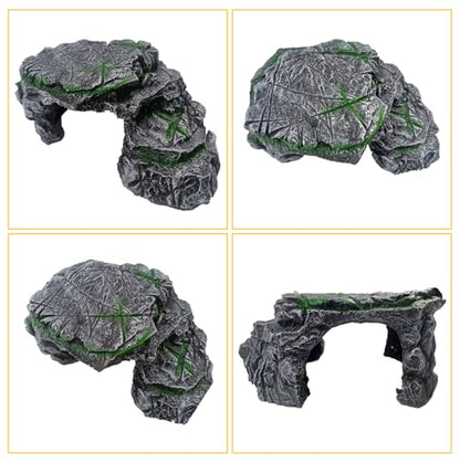 kathson Turtle Basking Platform,Resin Bearded Dragon Basking Platform Reptile Habitat Cave Climbing Ramp Turtle Tank Decoration for Leopard,Geckos,Lizards,Turtles,Snakes,Frogs,Newts - style: hideout