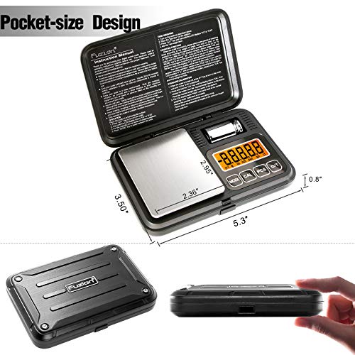 Fuzion Digital Pocket Gram Scale 200g/0.01g with 50g Calibration Weight | Easy Calibration, Tare and PCS, Mini Scale Grams Ounces Grains for Jewelry, Coins, Powder, Herbs, Spices (Battery Included) - color: Black, size: 200/0.01g