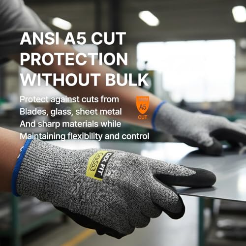 DEX FIT Level 5 Cut Resistant Gloves Cru553, 3D-Comfort Fit, Firm Grip, Thin & Lightweight, Touch-Screen Compatible, Durable, Breathable & Cool, Machine Washable; Red XS (6) 1 Pair - color: Red, size: X-Small