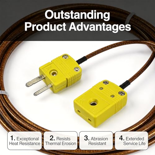 K Type Thermocouple Extension Cable 79in/2.2 Yards | Brown Wire PVC Coating Polyimide Construction, Temperature Range: 0°F–1300°F - size: 79in/2.2 yards