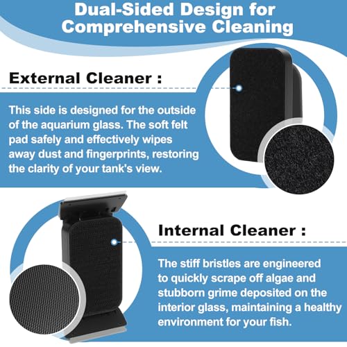 fishkeeper Dual-Blades Magnetic Aquarium Glass Cleaner with 4 Algae Scraper | 2-In-1 Floating Scrubber, Double Side Magnetic Fish Tank Cleaner for 0.24-0.4 Inch Thick Glass & Acrylic Aquarium Tanks (M) - size: M for Glass Thickness:0.394"