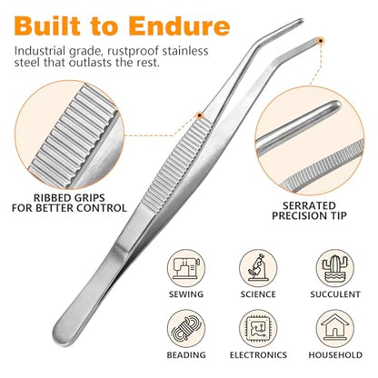 bvya Stainless Steel Medical Spoons Laboratory Sampling Spoon, Lab Utensils and Stainless Steel Tweezer, Pack of 6 - size: 7"