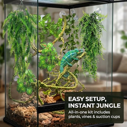 Reptile Plants Terrarium Decor, Hanging Reptile Vines, Flexible Bendable Jungle Climbing Leaves for Bearded Dragon, Leopard Gecko, Chameleon, Snake, Lizard Tank Habitat Decoration (Group A)