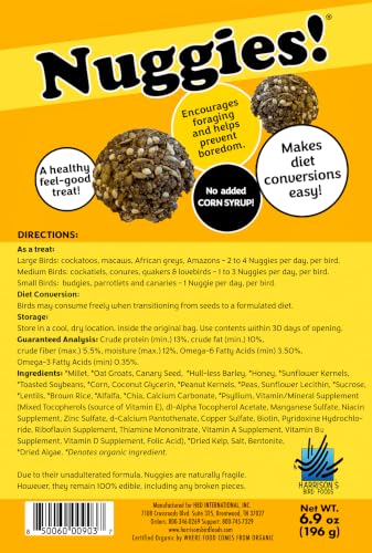 Harrison's Bird Foods Nuggies Treats - A Revolutionary High Potency Nuggets Treat Designed to Support Bird Health and Diet Transitions, 196g
