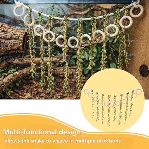 Handcrafted Reptile Climbing Vines - Natural Jungle Rope with 11 Wooden Rings - Versatile Habitat Enrichment Toy for Ball Pythons, Corn Snakes, Chameleons, and Arboreal Amphibians