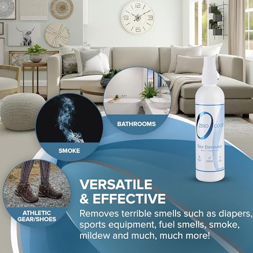 Zero Odor Multi-Purpose Odor Eliminator, Car & Room Air Freshener, 8 oz | Unscented Travel Size Spray for Bathroom, Closet, Kitchen & Small Spaces, Over 1,000 sprays - size: 8 Fl Oz (Pack of 1)