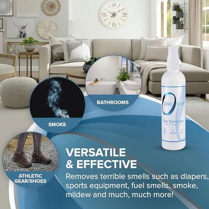 Zero Odor Multi-Purpose Odor Eliminator, Car & Room Air Freshener, 8 oz | Unscented Travel Size Spray for Bathroom, Closet, Kitchen & Small Spaces, Over 1,000 sprays - size: 8 Fl Oz (Pack of 1)