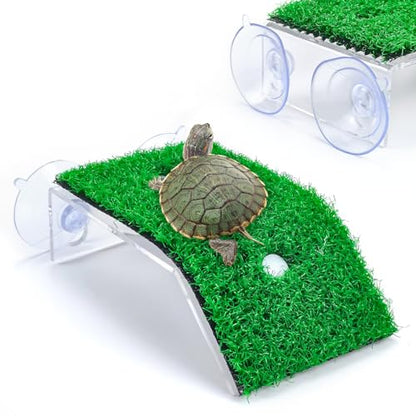 Keedolla Small Turtle Basking Platform Simulation Grass Turtle Ramp, Turtle Resting Basking Dock Floating Décor for Aquatic Turttle Reptile Frog Terrapin - size: Small
