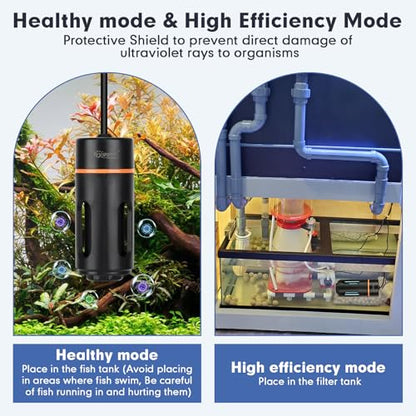 hygger Aquarium U-V Light with Timer, 360° Protective Shield Clean Light for Green Water and Algae Clean, Mini Algae Control Lamp for Freshwater and Saltwater Tank (3W for 5-25 Gallon) - size: 3W for 5-25 Gallon