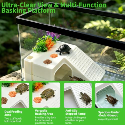 15.7in Turtle Tank Starter Kit with Basking Platform, Hang-on-Back Tank Filter, Adjustable Flow Pump & 360° Timer Basking Light, Bottom Drainage Reptile Aquarium for Small Turtles Aquatic Pets
