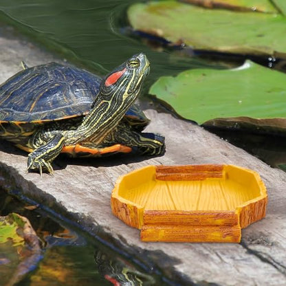 TEHAUX Resin Reptile Feeding Bowl Water Dish, Tortoise Food Container and Water Feeder for Lizard Habitat, Pet Feeding Basin for Reptiles and Amphibians