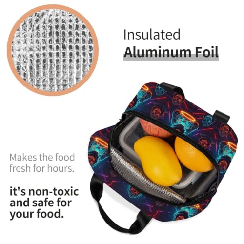 Adult Video Games Print Insulated Lunch Tote Portable | Video Games Player Art, Waterproof Reusable Thermal Bag, Side Pocket for Daily Outdoor Use - color: Pattern (863)